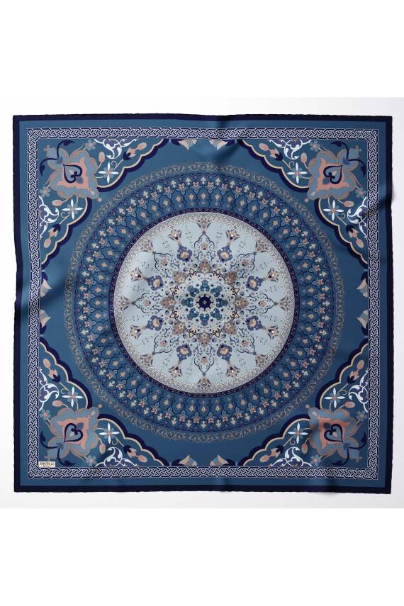 Büyük Boy İpeksi Sura Rayon Eşarp Ottoman Serisi Indigo - 1