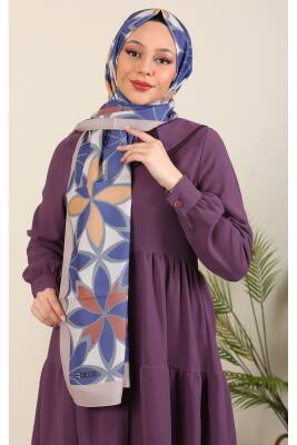 İthal Desenli Medine İpeği Şal Lotus Serisi Indigo