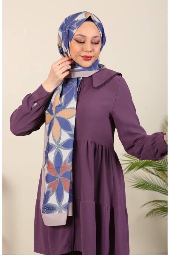 İthal Desenli Medine İpeği Şal Lotus Serisi Indigo - 3